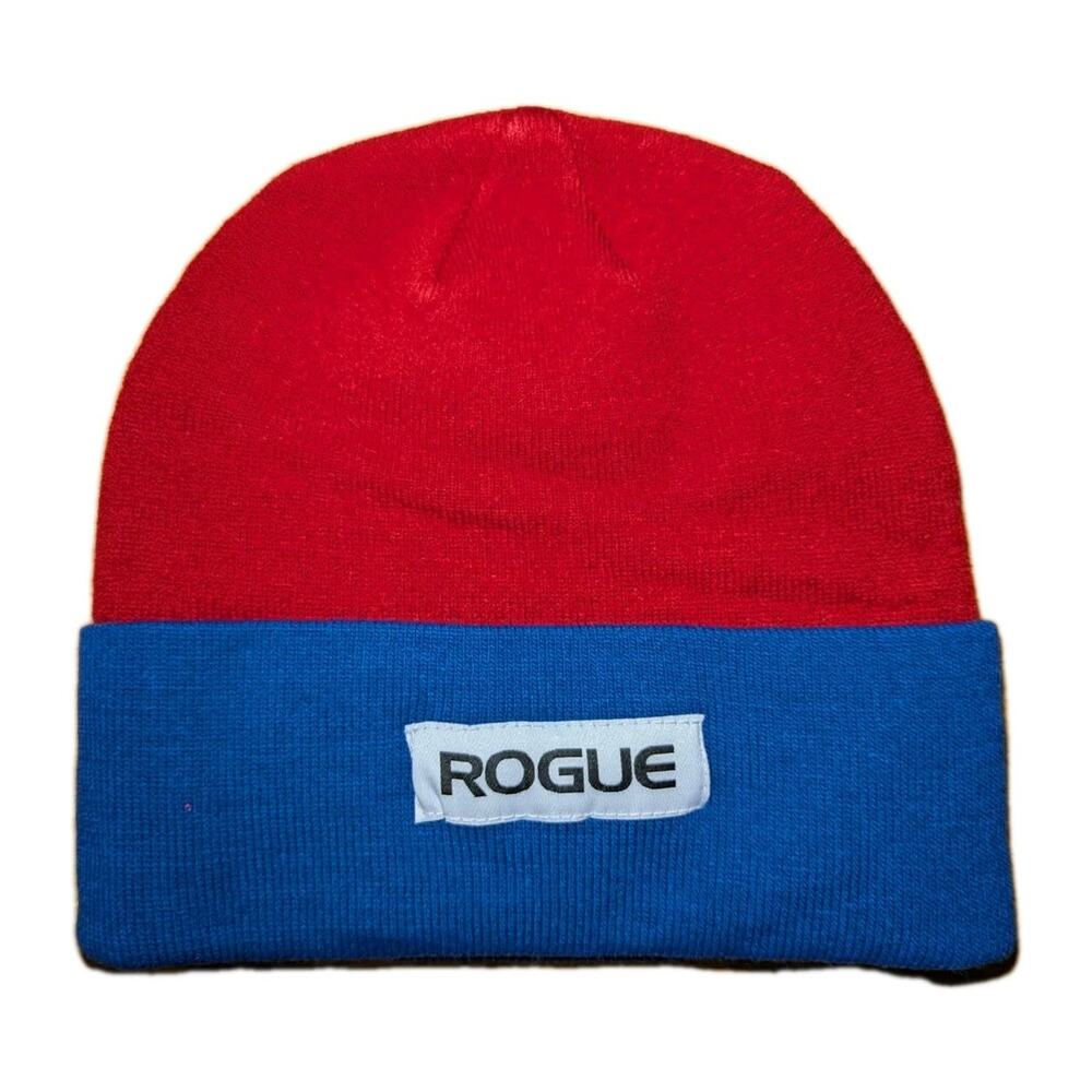 Rogue USA Workout Beanie Winter Red Blue White Weights Gym Snow Fitness